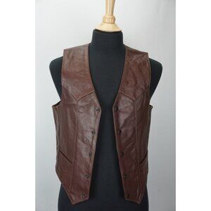 Lost Worlds Brown Button Horsehide Leather Biker Vest Sz M Made in USA
